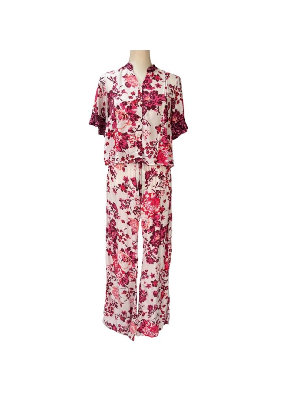 Floral Maaji Pajama Set Short-Sleeve Top & Wide-Leg Pants Lightweight Size S